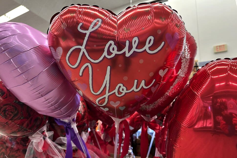 Valentine's Day balloons at a grocery store