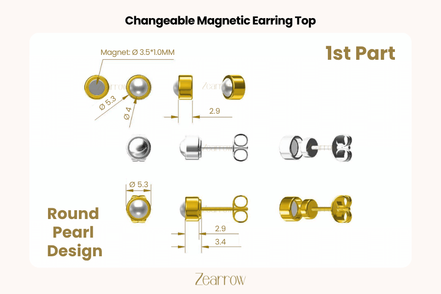 Round Pearl Changeable Magnetic Earring Top